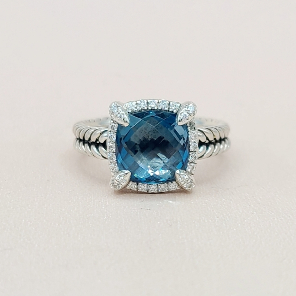 David Yurman Chatelaine Pave Bezel Ring With Hampton Blue Topaz And Diamonds
